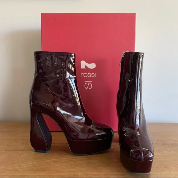NWT!! Sergio Rossi Burgundy Platform Patent Leather Boots SZ 37 - Picture 1 of 8